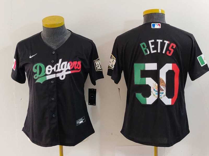 Womens Los Angeles Dodgers #50 Mookie Betts Mexico Black Cool Base Stitched Jersey